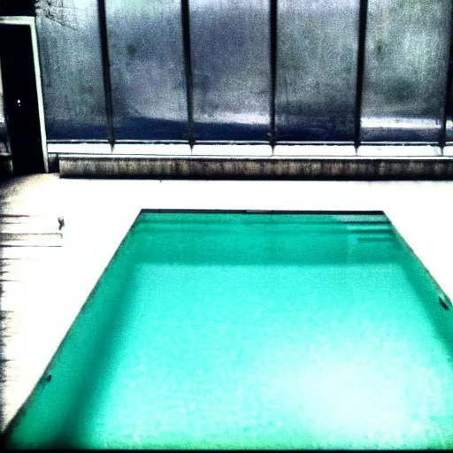 Image similar to Beautiful 2000s phone-camera , soft liminal Photograph inside an infinite infinite foggy empty pool