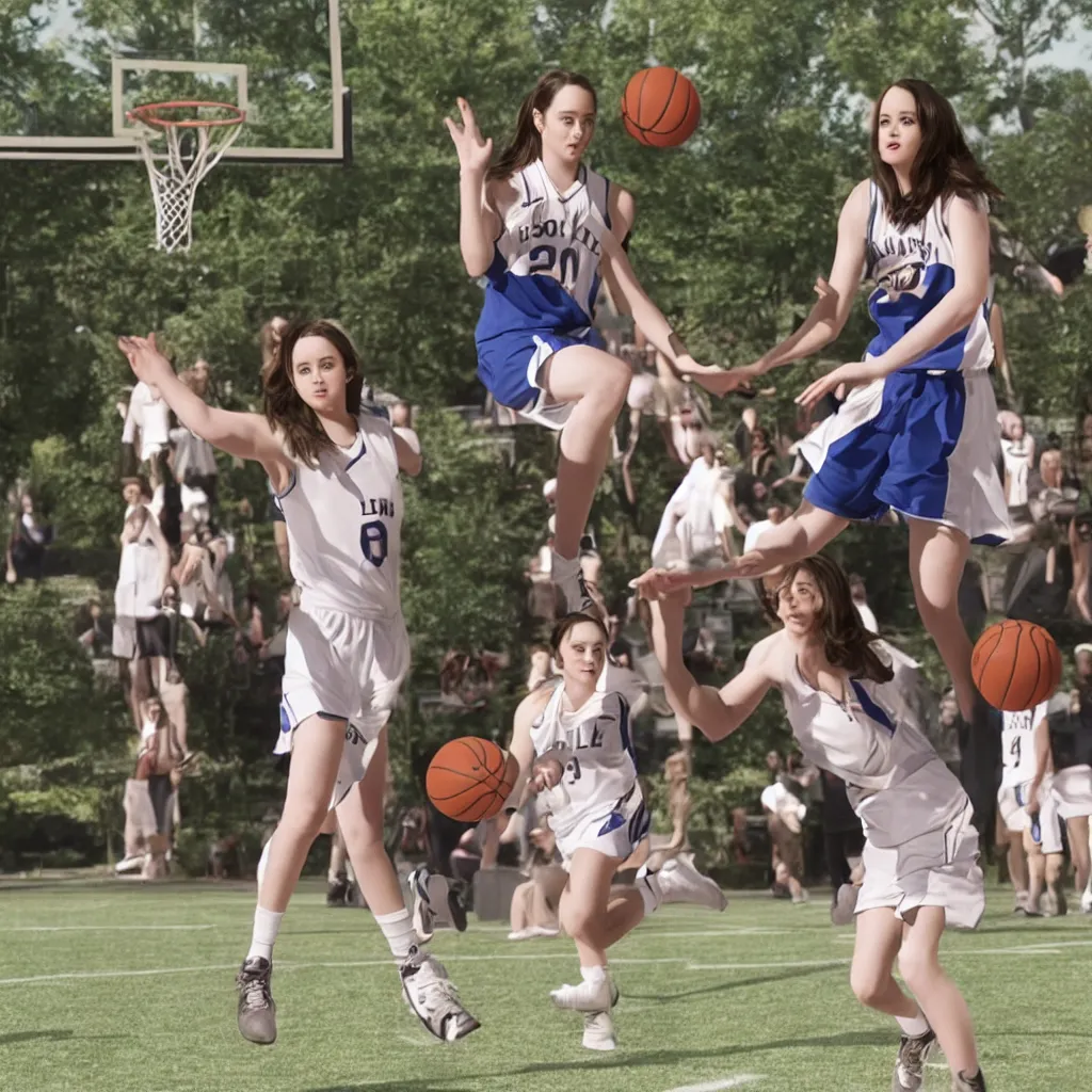 Prompt: rory gilmore playing basketball, photorealistic, hd