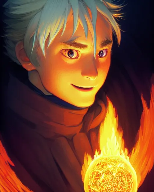 Prompt: portrait of calcifer from the movie howl's moving castle, intricate, elegant, highly detailed, digital painting, artstation, concept art, smooth, sharp focus, illustration, art by artgerm and greg rutkowski and fra angelico and alphons mucha