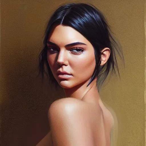 Prompt: Kendall Jenner by RossDraws by Richard Schmid by Jeremy Lipking by moebius by atey ghailan
