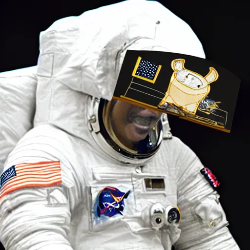 Image similar to astronaut wearing horse head mask