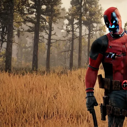 Image similar to Deadpool in red dead redemption 2 4K quality