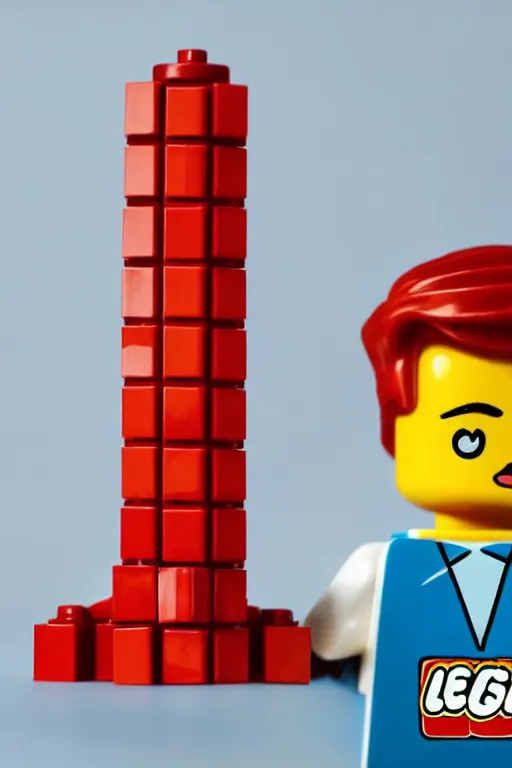 Image similar to a little cartoon boy with red hair builds a tower out of lego. clean elegant pretty cartoon painting, beautiful detailed face, soft outlines.