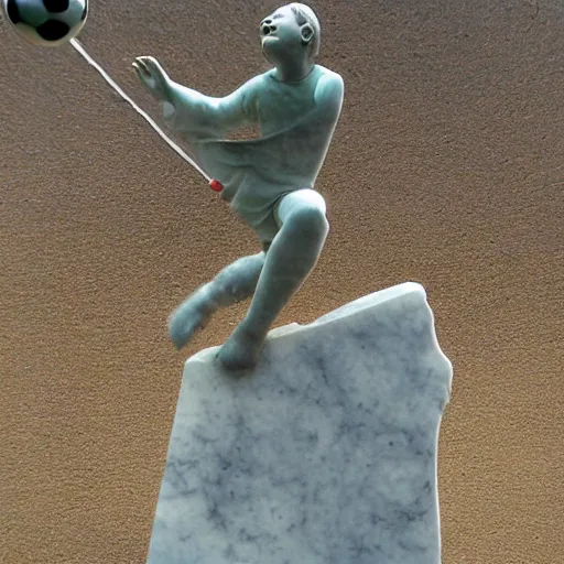 Image similar to detailed marble statue of an angel soccer goal keeper catching a ball