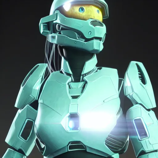 Image similar to cortana from halo, highly detailed, photorealistic portrait, bright studio setting, studio lighting, crisp quality and light reflections, unreal engine 5 quality render