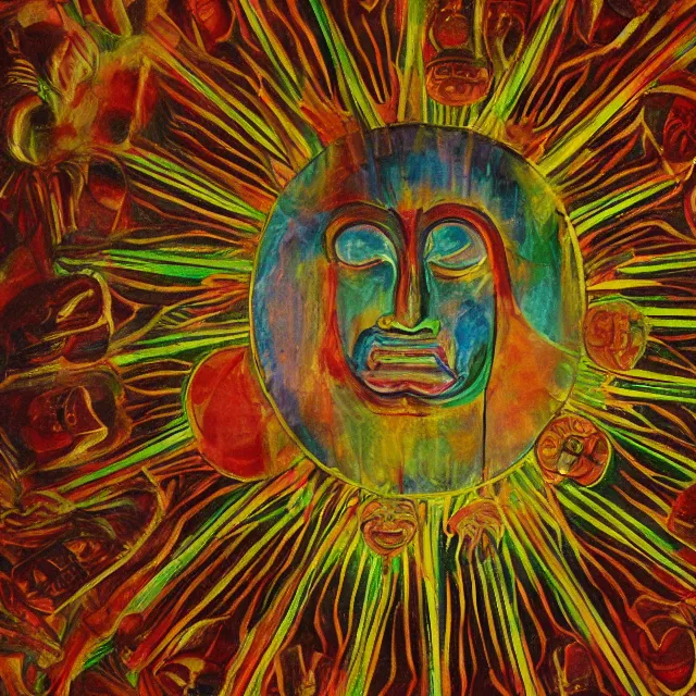 Prompt: dissection of sun god made of shining light, mythical painting