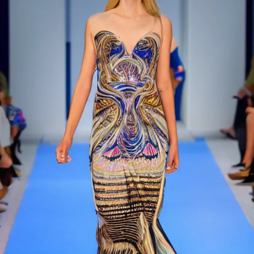 Prompt: Emilio Pucci dress, fashion model on runway, 8k,