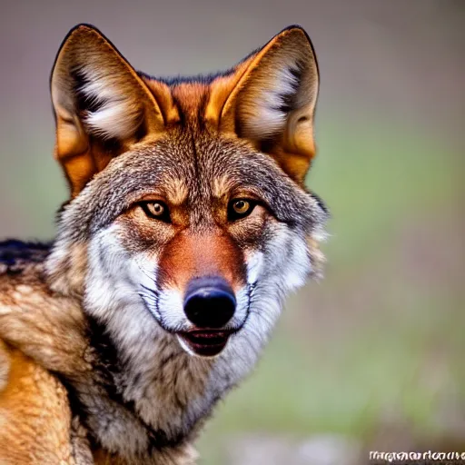 Image similar to professional photograph of a tawny red wolf, high quality, hd, 8 k, 4 k, magnificent, award - winning, nature, nature photography, awe - inspiring, highly detailed, amazing