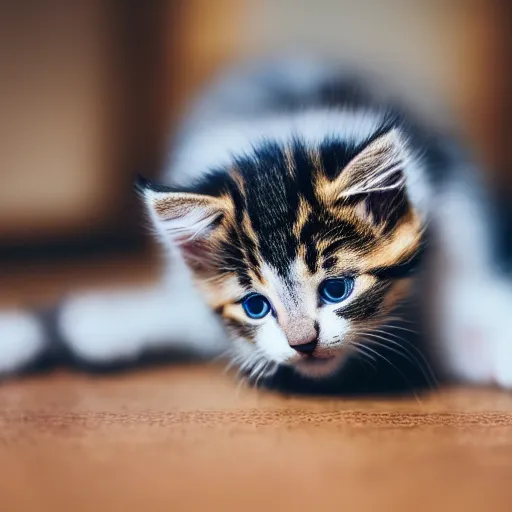 Prompt: professional photo of a kitten playing with a ball of yarn, 4k, highly detailed