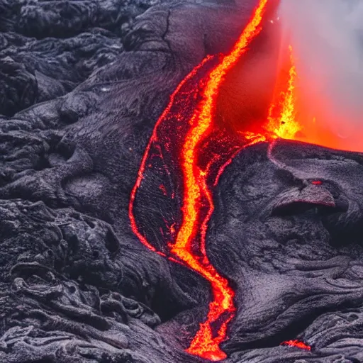 Prompt: man in a swimsuit getting swallowed by flowing lava on a volcano with magma eruptions