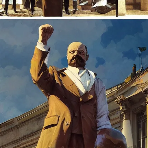 Image similar to a crowd of people with ukrainian flags bring down statue of vladimir lenin, photorealistic, highly detailed, artstation, smooth, sharp focus, art by michael whelan, artgerm, greg rutkowski and alphonse mucha