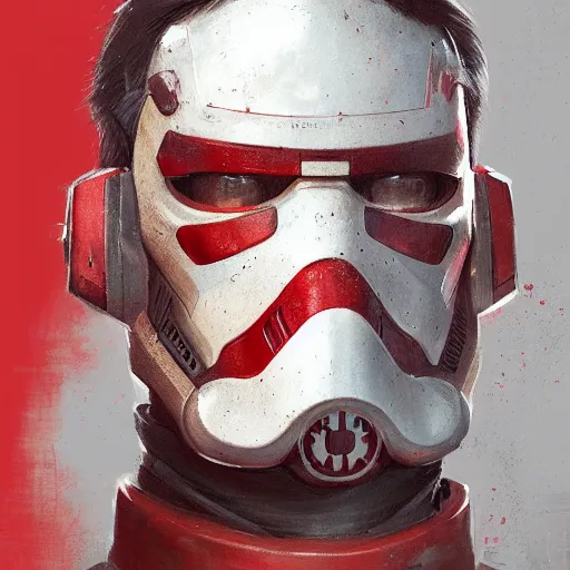 Image similar to portrait of a man by greg rutkowski, a soldier of the galactic triunvirate wearing a red and white tactical gear, star wars expanded universe, highly detailed portrait, digital painting, artstation, concept art, smooth, sharp foccus ilustration, artstation hq