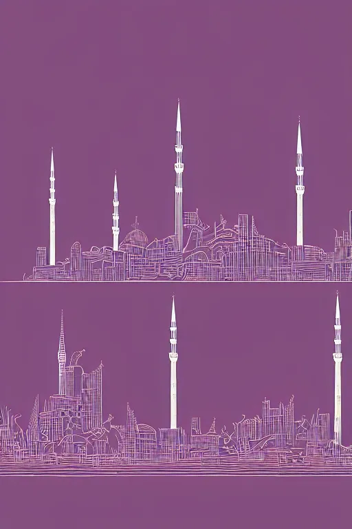 Image similar to minimalist skyline of istanbul, illustration, cyberpunk style
