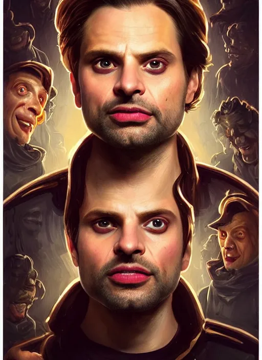 Prompt: highly detailed comedy caper movie poster with flan pudding faced sebastian stan as a sentient flan pudding, sebastian stan face spliced with wibbly wobbly flan pudding hybrid humanoid by greg rutkowski, masterpiece, 1 0 / 1 0