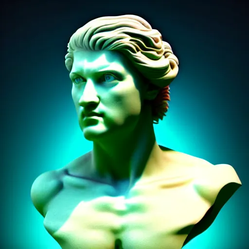 Image similar to 3 d sci - fi cgartist rendering of a hyper realistic marble greek statuary bust floating at the vast pulsating interdimensional fractal space portal at the psychedelic vaporwave event horizon directed by col price, trending on artstation