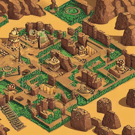 Prompt: map of a dungeon in a desert, isometric, detailed, game, dungeons and dragons