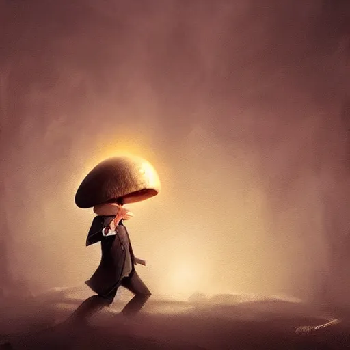 Prompt: a well - dressed mushroom man with a mushroom for a head, dramatic lighting, illustration by greg rutkowski, yoji shinkawa, 4 k, digital art, concept art, trending on artstation
