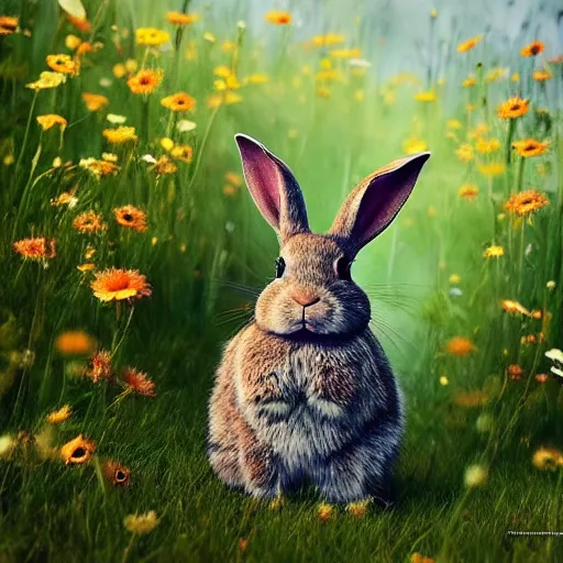 Prompt: rabbit robot in the beautiful nature, national geographic photo, trending on Artstation