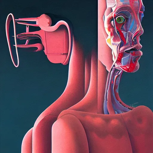 Image similar to Portrait of an abstract visual of artificial intelligence,highly detailed, very coherent, painted by Francis Bacon and Edward Hopper, Wayne Barlowe, painted by James Gilleard, surrealism, airbrush, art by JamesJean