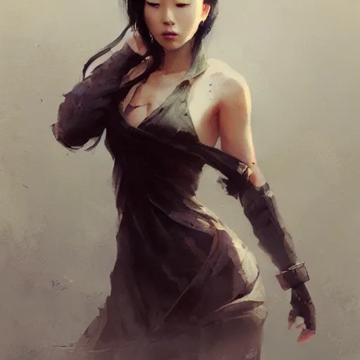 Image similar to lee jin - eun by greg rutkowski, rule of thirds, seductive look, beautiful