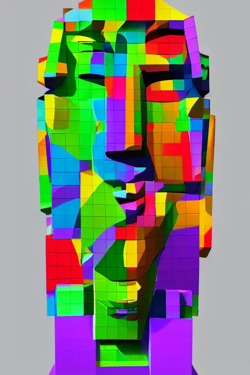 Image similar to cubist moai statue cutout digital illustration cartoon colorful beeple