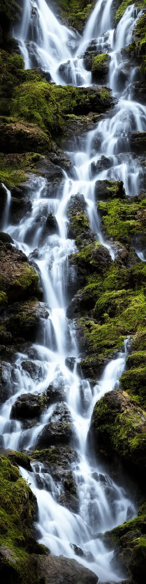 Prompt: cascading waterfalls,cinematic atmosphere, volumetric lighting, technically perfect photographic composition