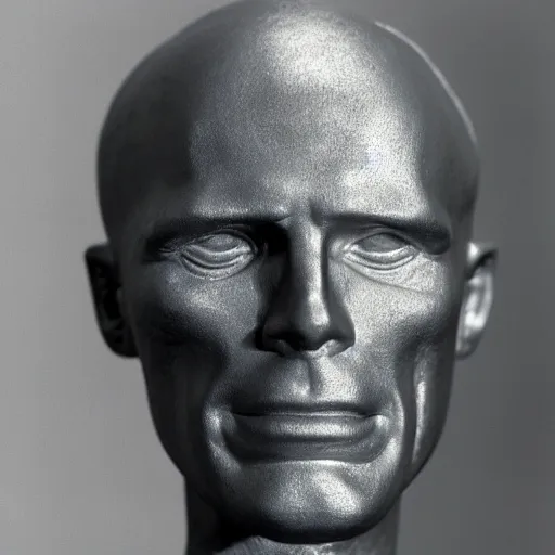 Image similar to An aluminum casted statuette of Ed Harris, studio lighting, F 1.4 Kodak Portra