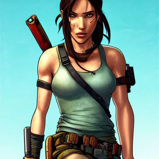 Image similar to portrait of lara croft. sharp focus, cinematic pose, cinematic lighting, unreal engine render. art by josan gonzales and moebius and deathburger.