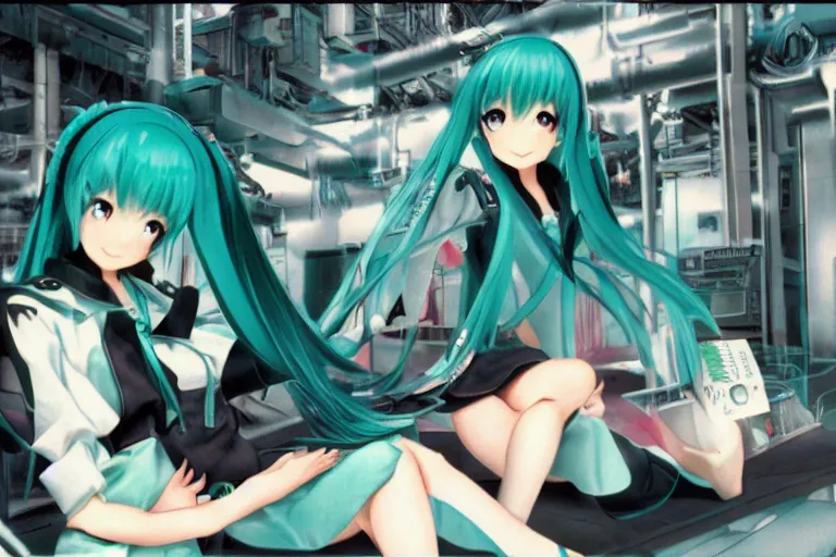 Prompt: hatsune miku gnu / linux desktop environment, romance novel cover, cookbook photo, in 1 9 9 5, y 2 k cybercore, industrial photography, still from a ridley scott movie