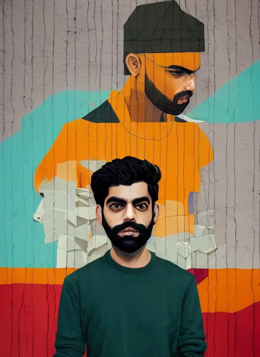 Image similar to symmetry!! portrait of rahul kohli, by sachin teng, organic, cables, matte painting, geometric shapes, hard edges! graffiti, street art