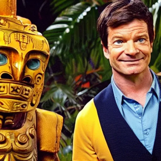 Prompt: a screen still of jason bateman participating in the show legends of the hidden temple.