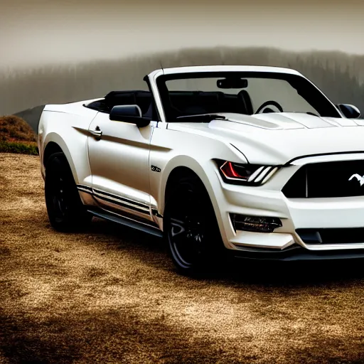 Image similar to Dark Paradise, 8k, White Mustang