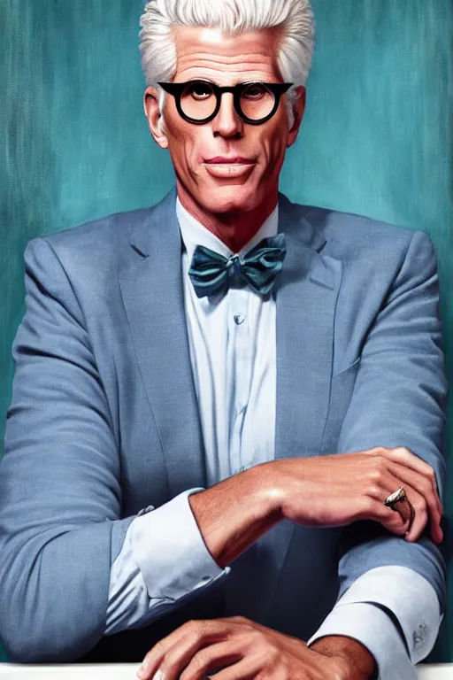 Image similar to a painting of ted danson in the good place, art by robin eley