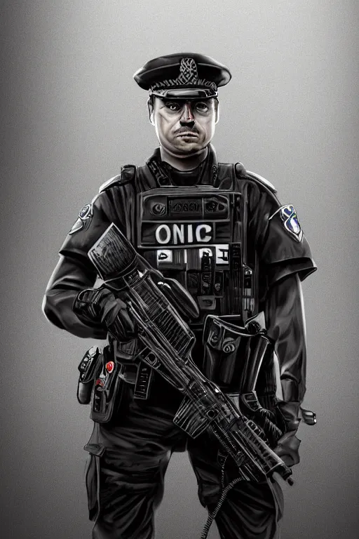 Image similar to london police officer heroically posing, highly detailed, digital art, sharp focus, trending on art station