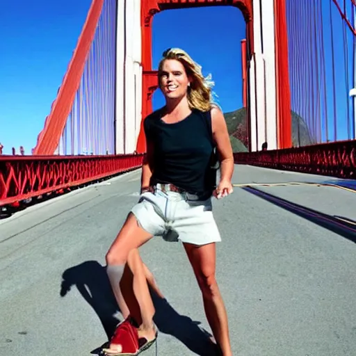 Prompt: Rebecca Romijn at the Golden Gate Bridge