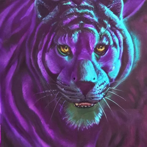 Prompt: closeup of a purple panther roaring at the moon in the forest. night. large moon in the center. cinematic. oil painting. concept art.