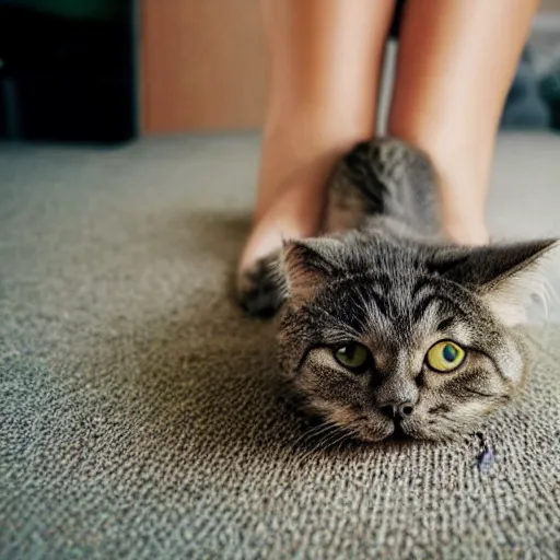 Image similar to cat with human feet, award - winning full body photography