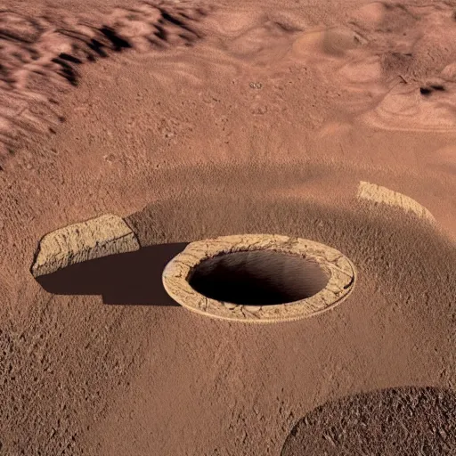 Image similar to golden spa carved into a mountain on mars