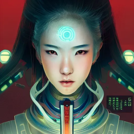 Image similar to portrait futuristic Samurai Girl, in future cyberpunk tokyo rooftop , ssci-fi, fantasy, intricate, very very beautiful, elegant, human anatomy, neon light, highly detailed, digital painting, artstation, concept art, smooth, sharp focus, illustration, art by tian zi and WLOP and alphonse mucha