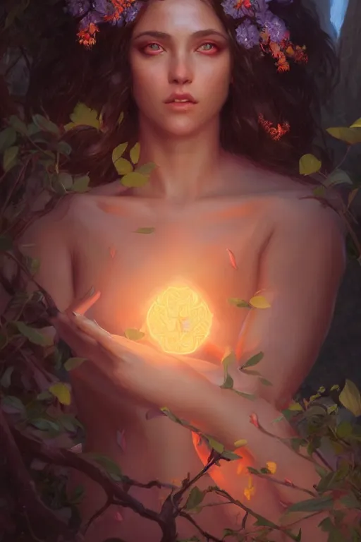 Prompt: goddess of the summer, twilight, highly detailed, digital painting, artstation, concept art, smooth, sharp focus, illustration, unreal engine 5, 8 k, art by artgerm and greg rutkowski and edgar maxence