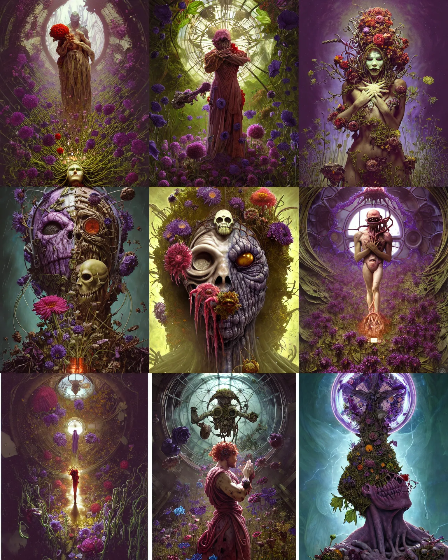 Prompt: the platonic ideal of flowers, rotting, insects and praying of cletus kasady carnage thanos dementor wild hunt doctor manhattan chtulu mandelbulb ponyo bioshock davinci heavy rain, d & d, fantasy, ego death, decay, dmt, art by artgerm and greg rutkowski and alphonse mucha and giuseppe arcimboldo