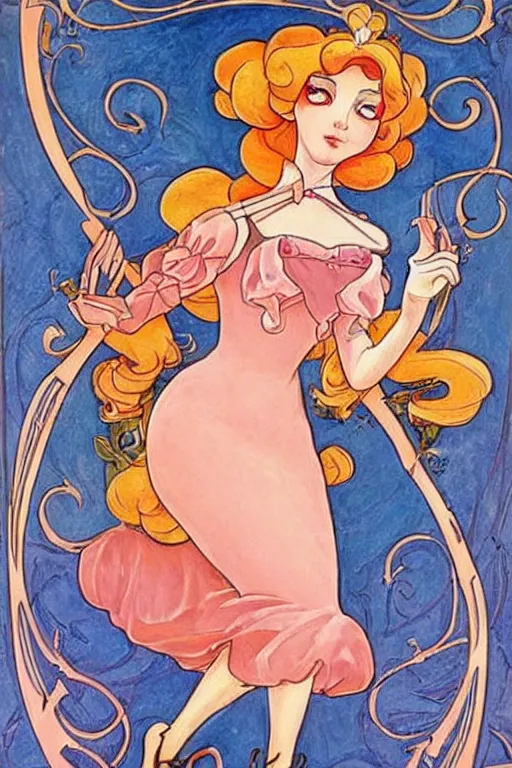 Prompt: beautiful art nouveau painting of princess - peach!!!!!!!!!