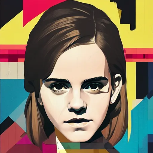 Prompt: Emma Watson profile picture by Sachin Teng, asymmetrical, Organic Painting , Matte Painting, geometric shapes, hard edges, graffiti, street art:2 by Sachin Teng:4