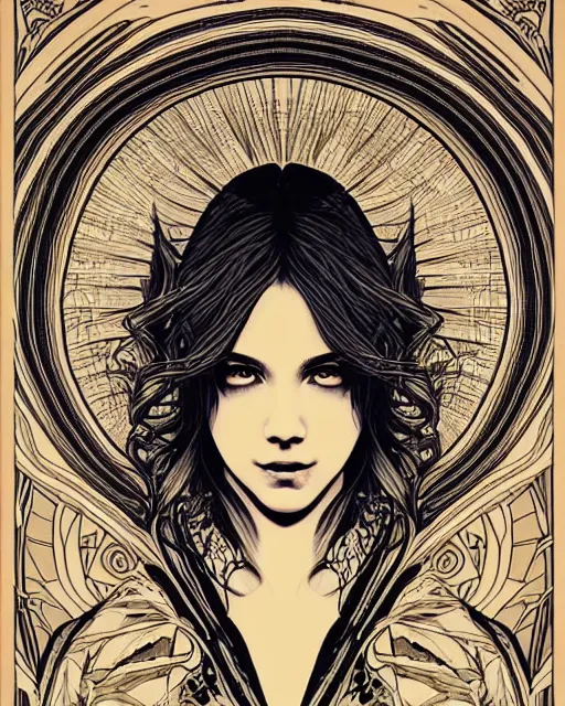 Prompt: etched beauty fabric portrait, art nouveau, artgerm, caravaggio, dan mumford, alena aenami