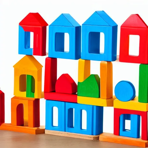 Image similar to wooden kids toy blocks city town of wood blocks stacked