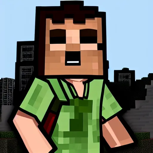 Prompt: minecraft steve in grand theft auto art style