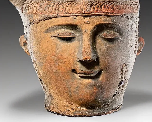 Prompt: a beautiful, ancient, iron made greek amphora container, museum item, with the face of guillaume briant h 1 0 2 4
