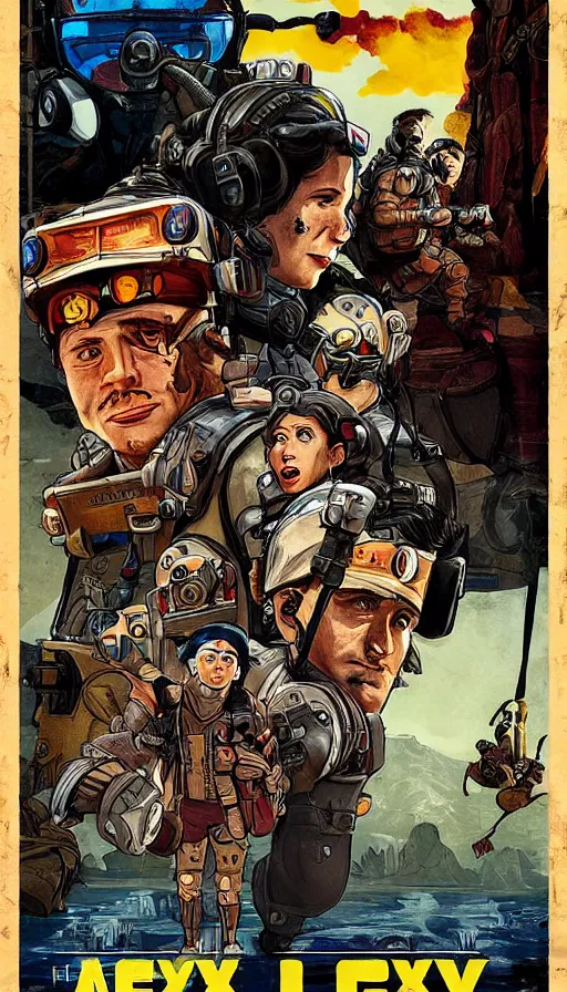 Prompt: apex legends in 1 9 5 0 s horror movie poster, retrofuturism, highly detailed, stylized