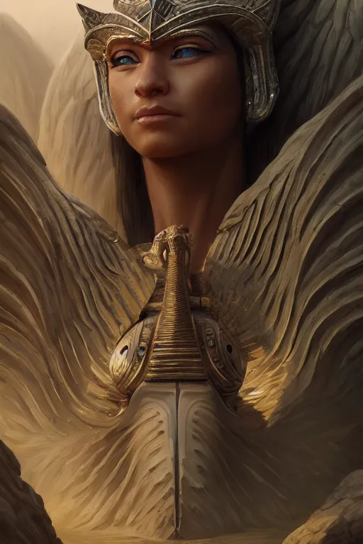 Image similar to legendary sphinx, highly detailed, d & d, fantasy, highly detailed, digital painting, trending on artstation, concept art, sharp focus, illustration, global illumination, ray tracing, realistic shaded, art by artgerm and greg rutkowski and fuji choko and viktoria gavrilenko and hoang lap, sunny