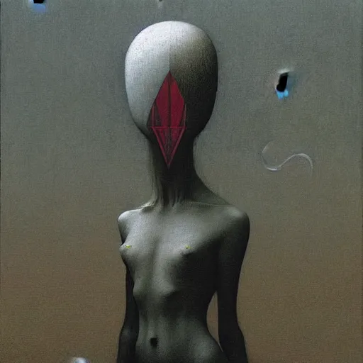 Image similar to bird girl with black wings by Beksinski